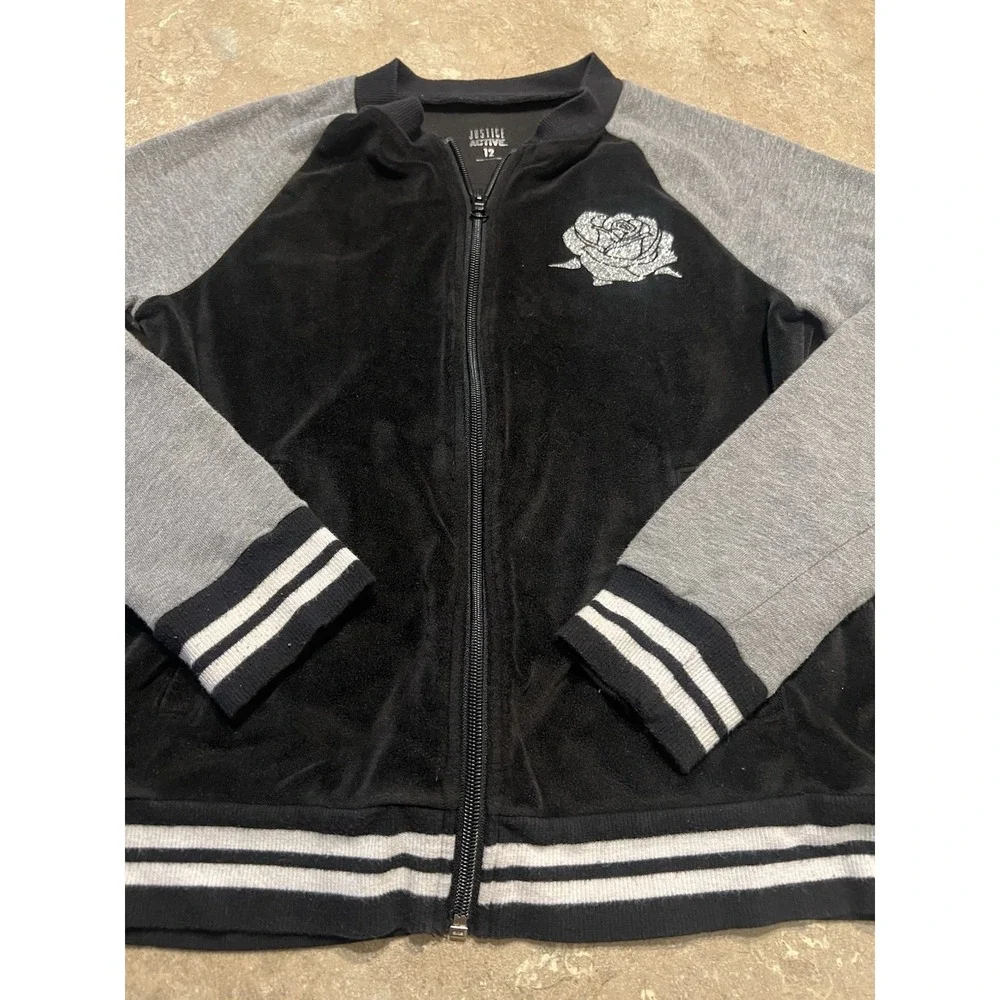 Justice Active Black and Gray Girls Zip Up Sweatshirt/Jacket Size 12
